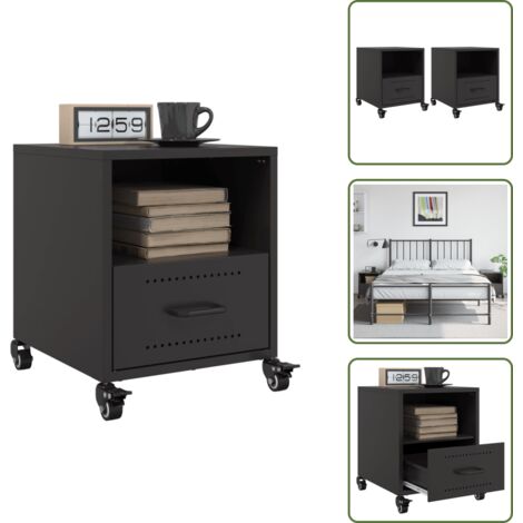 Comodino con scomparto - vidaXL Comodini 2 pz Neri 36x39x43,5 cm in Acciaio - Comodino con ruote