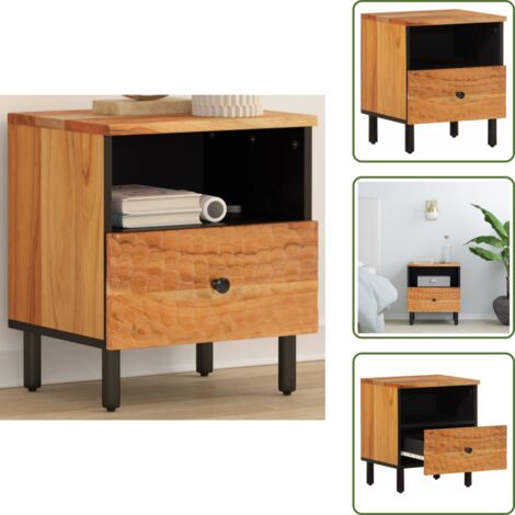 Comodino con scomparto - vidaXL Comodino 40x33x46 cm in Legno Massello di Acacia - Comodino per camera da letto