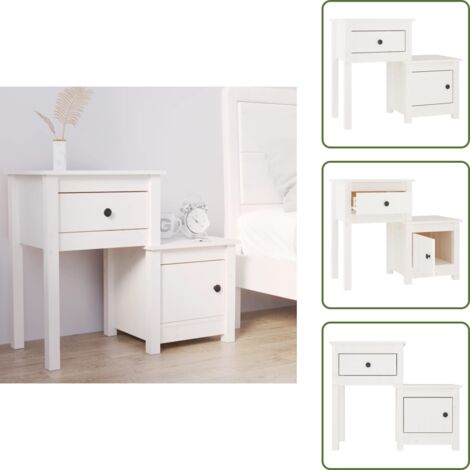 Comodino con scomparto - vidaXL Comodino Bianco 79,5x38x65,5 cm in Legno Massello di Pino - Comodino per interni