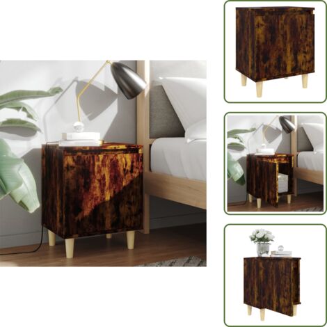 Comodino con scomparto - vidaXL Comodino con Gambe in Legno Massello Rovere Fumo 40x35x50 cm - Comodino con supporto