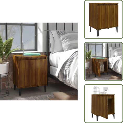 Comodino con scomparto - vidaXL Comodino con Gambe in Metallo Rovere Marrone 40x30x50 cm -