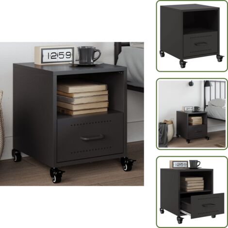 Comodino con scomparto - vidaXL Comodino Nero 36x39x43,5 cm in Acciaio - Comodino con ruote