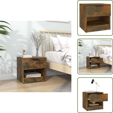 Comodino con scomparto - vidaXL Comodino Rovere Fumo in Legno Multistrato - Comodino per lampade