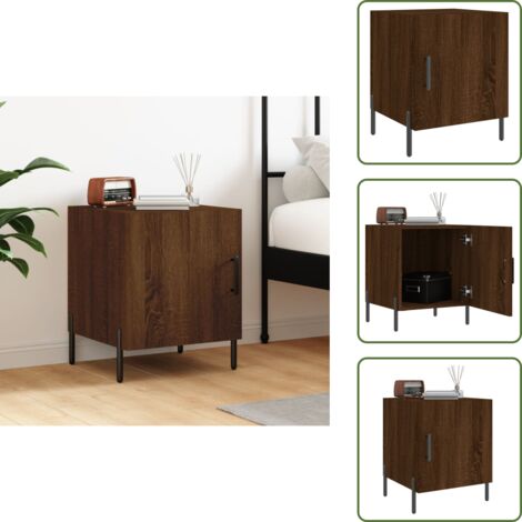 Comodino con scomparto - vidaXL Comodino Rovere Marrone 40x40x50 cm in Legno Multistrato - Comodino con piedini in metallo