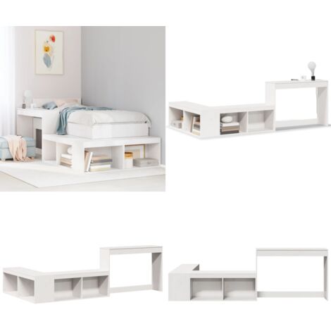 Comodino con Scrivania Bianco 232x112x75 cm in Legno di Pino - Scrivania in legno - Armadio portaoggetti