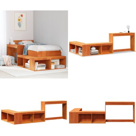 Comodino con Scrivania Marrone Cera 222x107x75 cm Legno di Pino - Armadio portaoggetti - Scrivania per camera da letto