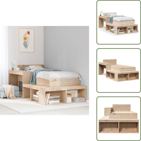 Comodino con scrivania - vidaXL Letto senza Materasso 75x190 cm in Legno Massello Pino - Letto a forma di L
