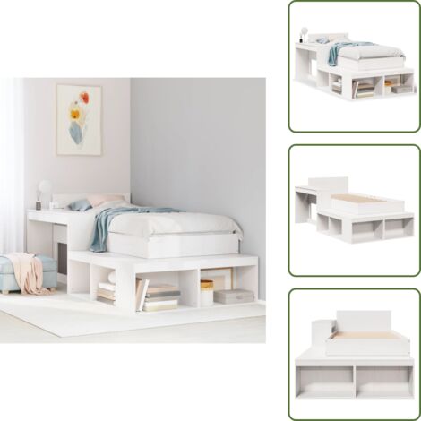 Comodino con scrivania - vidaXL Letto senza Materasso Bianco 75x190 in Legno Massello di Pino - Letto a L