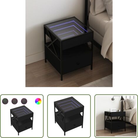 Comodino con specchio -  Tavolino da Salotto con LED Nero 40x40x30 cm