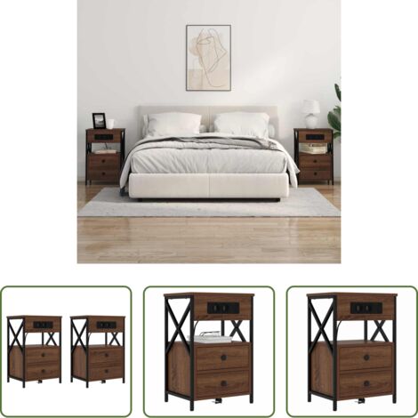 Comodino con stazione di ricarica -  Armadio da Notte 2 pcs Rovere Marrone 40 x 31 x 60 cm