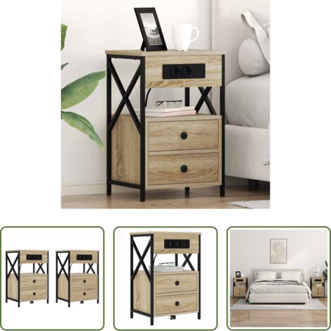 Comodino con stazione di ricarica -  Armadio da Notte 2 pcs Rovere Sonoma 40 x 31 x 60 cm