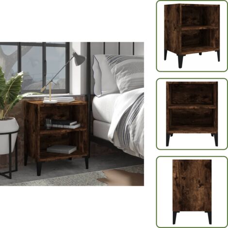 Comodino con supporto a parete - vidaXL Comodino con Gambe in Metallo Rovere Fumo 40x30x50 cm -