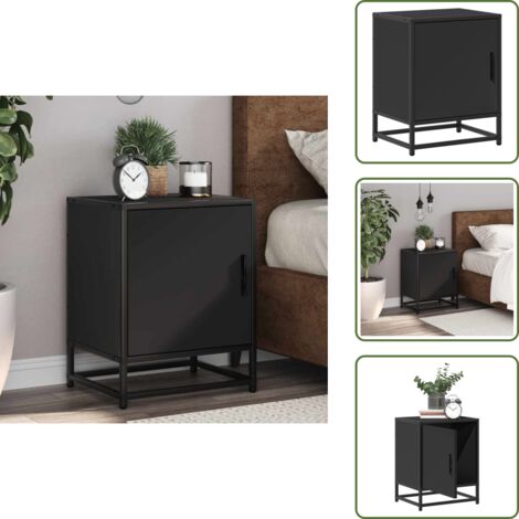 Comodino con truciolato - vidaXL Comodino Nero 40x31x50 cm Legno Multistrato e Metallo - Comodino per camera da letto