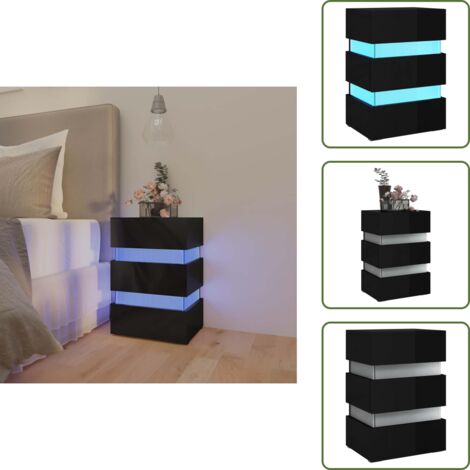 Comodino con USB - vidaXL Comodino con LED Nero Lucido 45x35x67 cm in Legno Multistrato - Comodino moderno