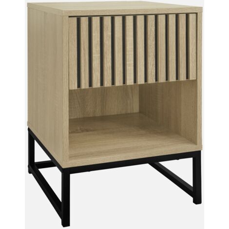 Comodino contemporaneo effetto legno scanalato con 1 cassetto