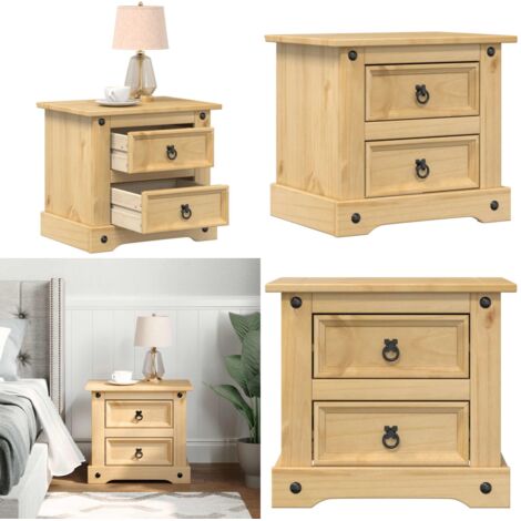 Comodino Corona 53x39x47 cm in Legno Massello di Pino - Comodino con cassetti - Comodino in pino