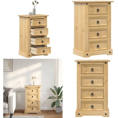 Comodino Corona 53x39x84 cm in Legno Massello di Pino - Comodino con cassetti - Comodino in pino