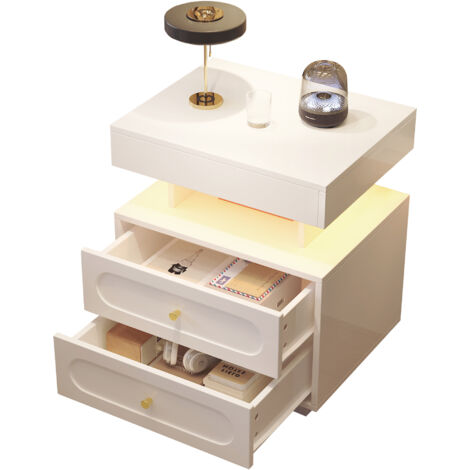 Comodino da Camera 40x50x60 cm, Portata Piano 50 kg, 2 Cassetti, Pannello Truciolare, Bianco, per Camera da Letto