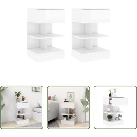 Comodino da camera -  Comodini 2 pz Bianco Lucido 40x35x65 cm