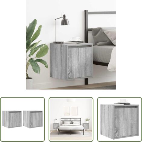 Comodino da camera da letto -  Comodini a Muro 2 pz Grigio Sonoma 38x34x40 cm
