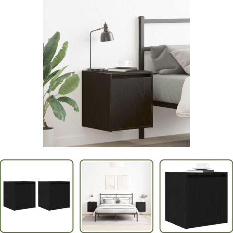 Comodino da camera da letto -  Comodini a Muro 2 pz Rovere Nero 38x34x40 cm