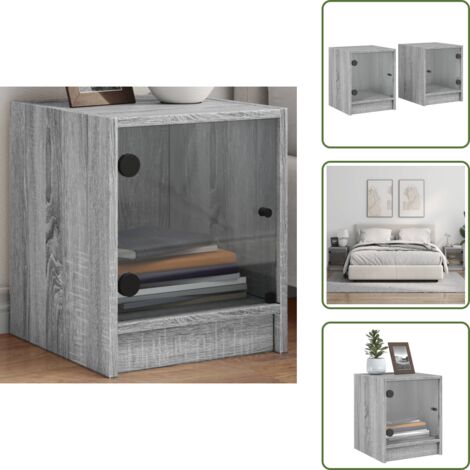 Comodino da camera da letto - vidaXL Comodini con Ante in Vetro 2pz Grigio Sonoma 35x37x42 cm - Comodino con piano stabile