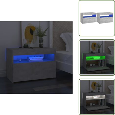 Comodino da camera da letto - vidaXL Comodini con Luci LED 2 pz Grigio Cemento 60x35x40 cm - Comodino in legno