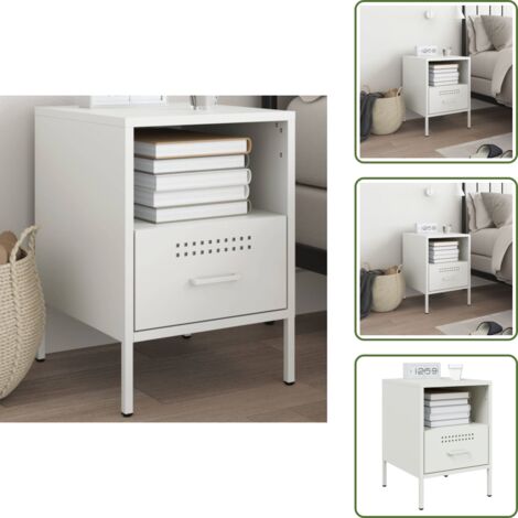 Comodino da camera da letto - vidaXL Comodino Bianco 36x39x50,5 cm in Acciaio - Comodino con cassetto