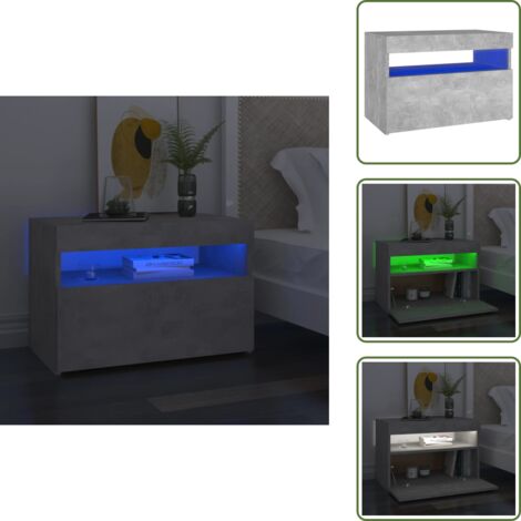 Comodino da camera da letto - vidaXL Comodino con Luci LED Grigio Cemento 60x35x40 cm - Comodino in legno
