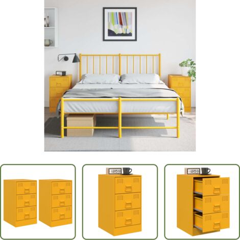 Comodino da interno -  Comodini 2 pz Giallo Senape 34,5x39x62 cm in Acciaio