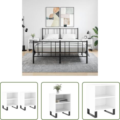 Comodino da letto -  Comodini 2 pz Bianco Lucido 40x30x50 cm in Legno Multistrato