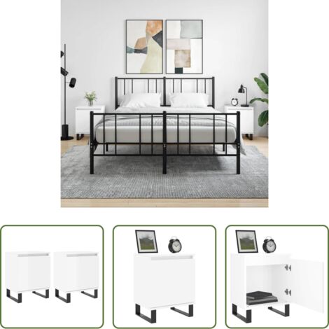 Comodino da letto -  Comodini 2 pz Bianco Lucido 40x30x50 cm in Legno Multistrato