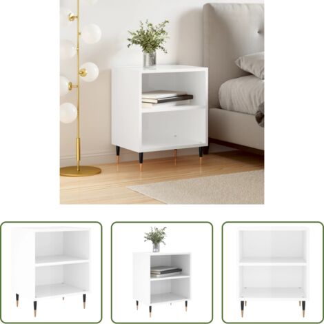 Comodino da letto -  Comodino Bianco Lucido 40x30x50 cm in Legno Multistrato