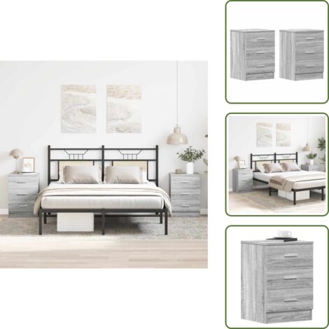 Comodino da letto - vidaXL Comodini Grigio Sonoma 2 pz 38x35x56 cm in Legno Multistrato - Comodino da soggiorno