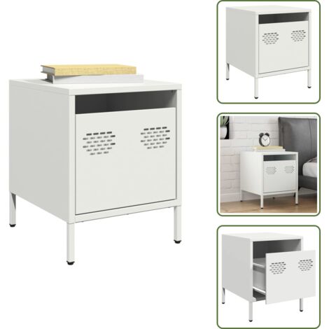 Comodino da salotto - vidaXL Comodino Bianco 35x39x43,5 cm in Acciaio - Comodino con cassetto