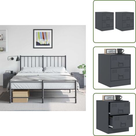 Comodino da soggiorno - vidaXL Comodini 2 pz Antracite 34,5x39x44 cm in Acciaio - Comodino con maniglia