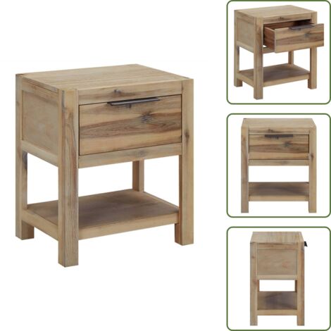 Comodino da soggiorno - vidaXL Comodino con Cassetto 40x30x48 cm in Legno Massello di Acacia - Comodino da camera