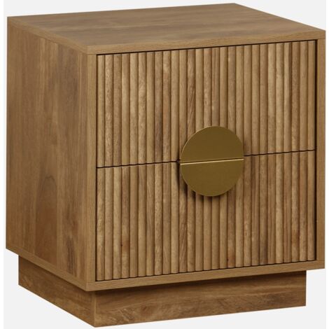 Comodino effetto legno di mango scanalato a 2 cassetti