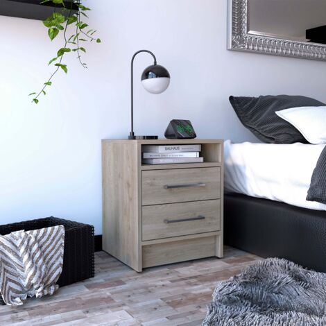 Comodino Eter in Frassino con Due Cassetti, Dimensioni 50,7 cm L x 40 cm L x 37 cm P
