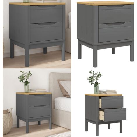 Comodino FLORO Grigio 45x39x57 cm in Legno Massello di Pino - Comodino in pino - Comodino con cassetti