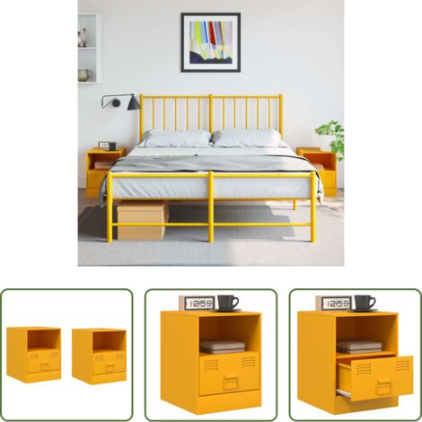 Comodino giallo senape -  Comodini 2 pz Giallo Senape 34,5x39x44 cm in Acciaio