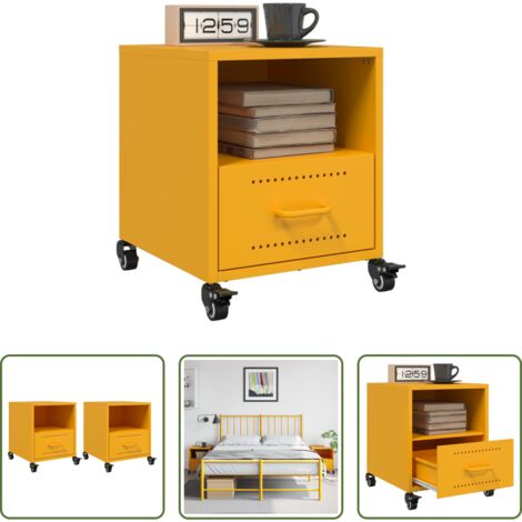 Comodino giallo senape -  Comodini 2 pz Giallo Senape 36x39x43,5 cm in Acciaio