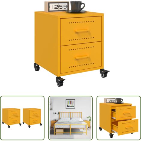 Comodino giallo senape -  Comodini 2 pz Giallo Senape 36x39x43,5 cm in Acciaio