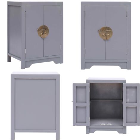 Comodino Grigio 38x28x52 cm in Legno di Paulownia - Tavolino orientale - Comodino cinese