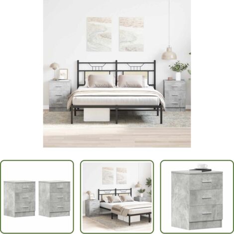 Comodino grigio cemento -  Comodini 2 pz Grigio Cemento 38x35x56 cm in Legno Multistrato