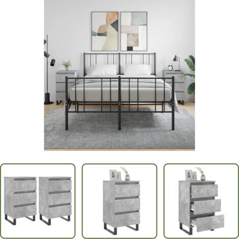 Comodino grigio cemento -  Comodini 2 pz Grigio Cemento 40x35x69 cm in Legno Multistrato