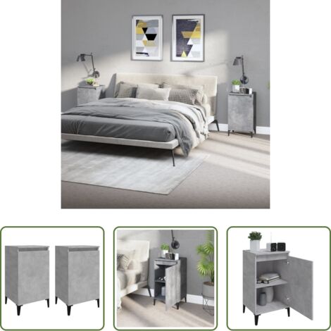 Comodino grigio cemento -  Comodini 2 pz Grigio Cemento 40x35x70 cm in Legno Multistrato