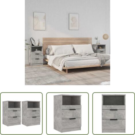 Comodino grigio cemento -  Comodini 2 pz Grigio Cemento in Legno Multistrato