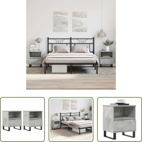 Comodino grigio cemento -  Comodini 2pz Grigio Cemento 40x35x50 cm in Legno Multistrato