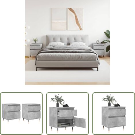 Comodino grigio cemento -  Comodini 2pz Grigio Cemento 40x35x50 cm in Legno Multistrato